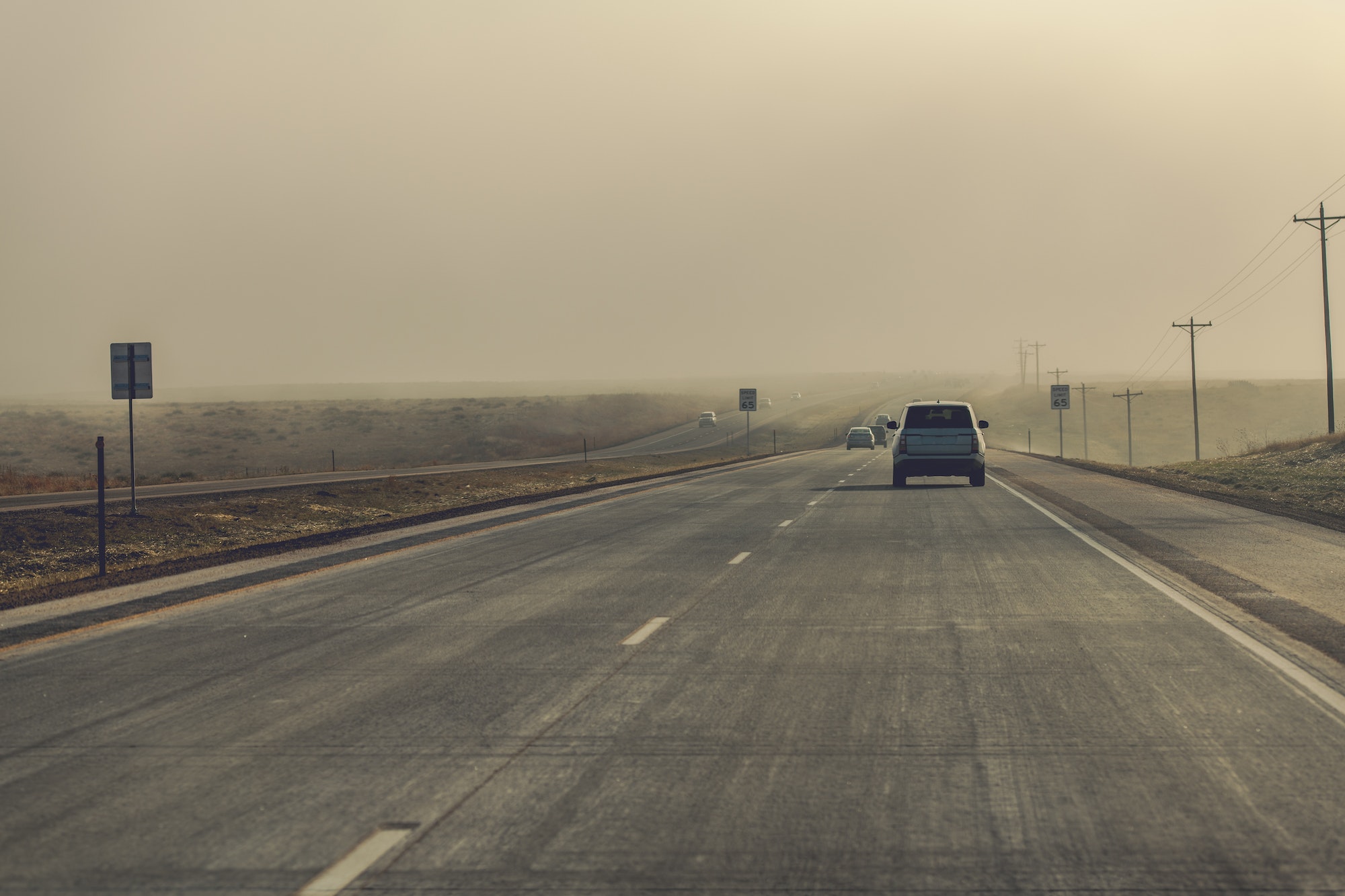 Fog Ahead Highway Driving